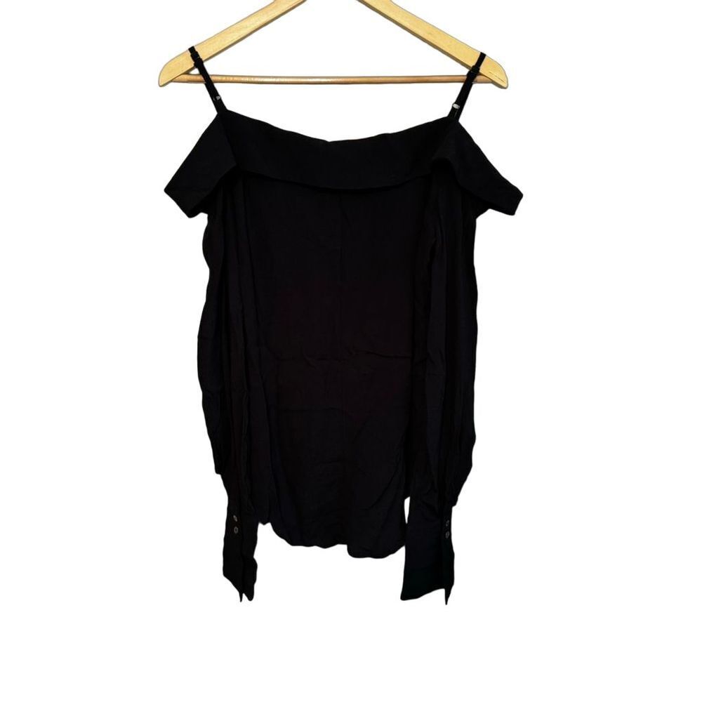 VICI Women Off Shoulder Black Blouse Long Sleeve Medium Cold Shoulder Shirt - Picture 4 of 11